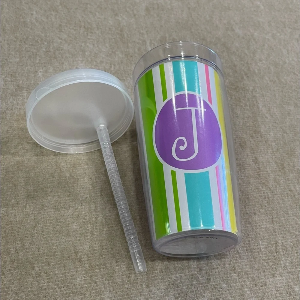 J "J" Initial Durable Plastic Tumbler Drink Cup with Straw
Easy Open / Close Lid - Picture 6 of 10